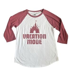 Disney Parks Authentic Original Pink And White 3/4 Length Sleeve Shirt.‎ Size S